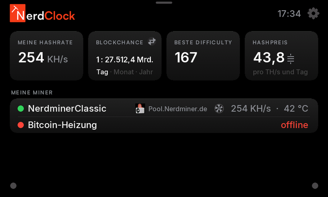 NerdClock Screen: Mining